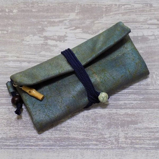 Kyoto, special edition, rolled bag, cotton, tsumugi-style green ground, cotton foil, cotton foil processing