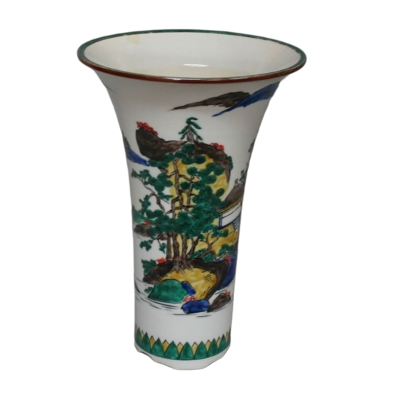 [Eisyou] Orchid bowl with Kutani landscape design in blue handles