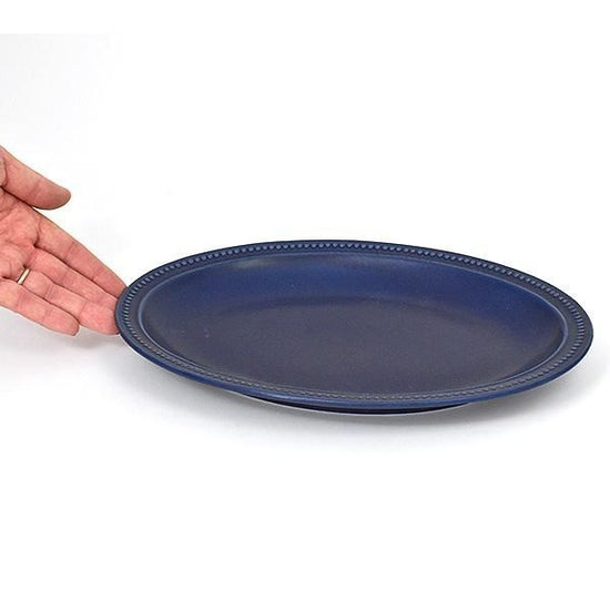 Navy Rim Dot 27 Oval Blue Type Western Tableware, Transformable Plate, Made in Japan, Minoyaki, Stylish, Modern