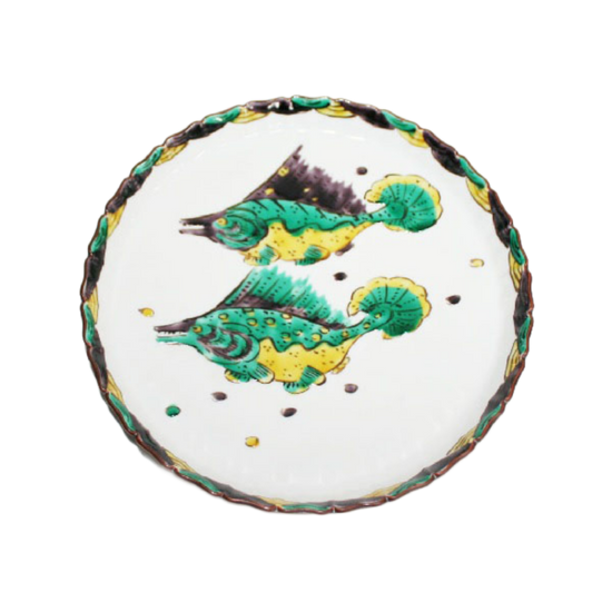 [Eisyou] (Lu) Eight-sided Dish with Design of Twin Fish