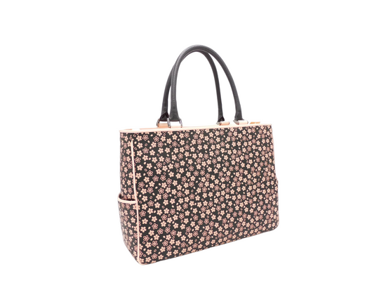 Large Tote Black/Pink Cherry Blossom Pattern