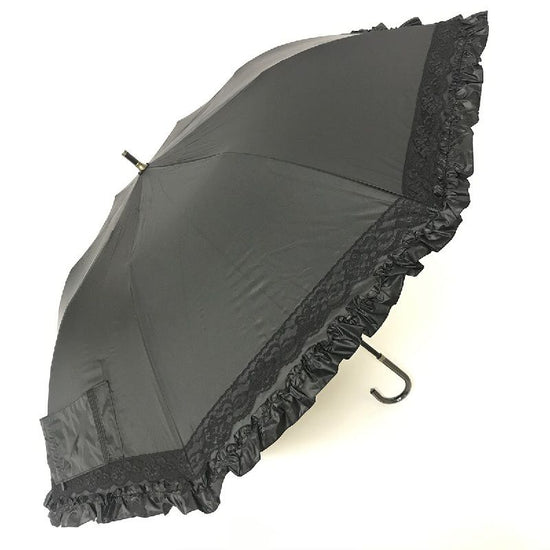 Short Wide Umbrella Heat-Shielding & Fully Shading Ruffled Hem & Lace Sunshade Umbrella Black Coated Back