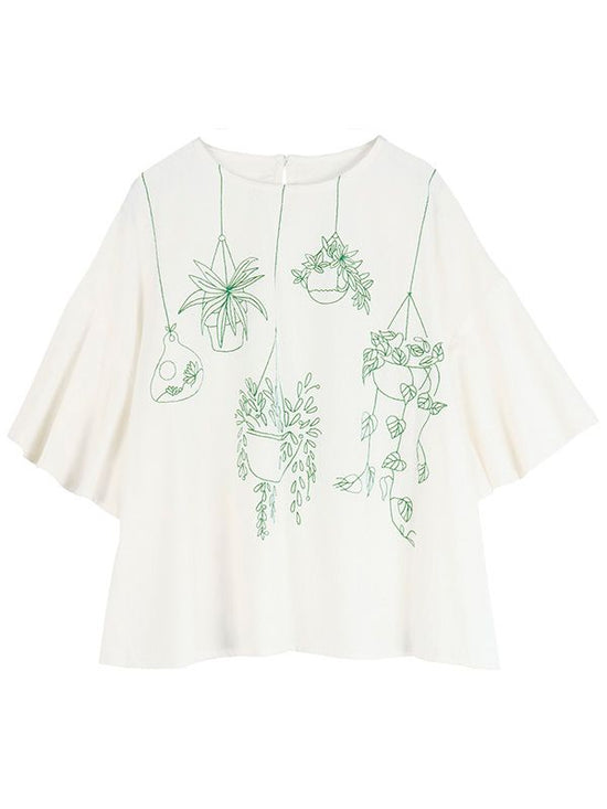 Hanging Green Embroidered Cotton Blouse (3 colors) [Expected to arrive in early May].