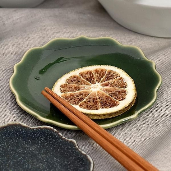 Oribe Kikyo Plate S, green type, Japanese tableware, small plate, made in Japan, Minoyaki, stylish, modern