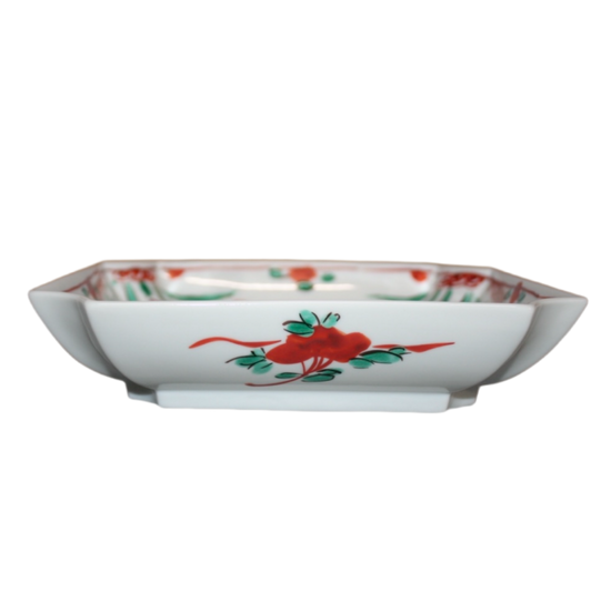 [Eisyou] Kuresu red glaze, corner cutout six-sun square bowl