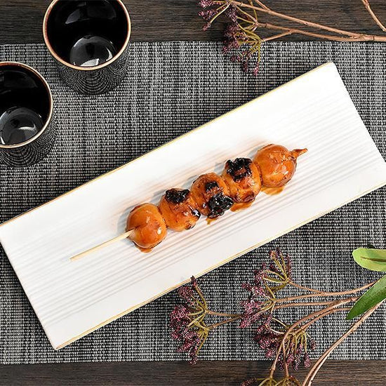 Fuchi Kinshi White Matte Stripe Engraving Long Rectangular Dish White Japanese Tableware Long Rectangular Dish, Minoyaki, Made in Japan