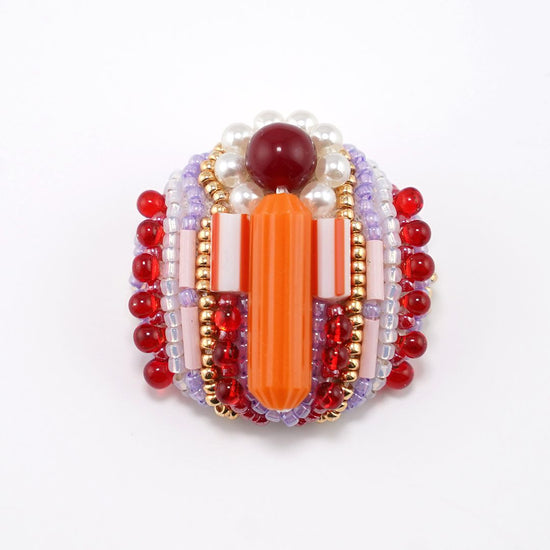 Very light talking brooch 38 beaded embroidery brooch red orange purple