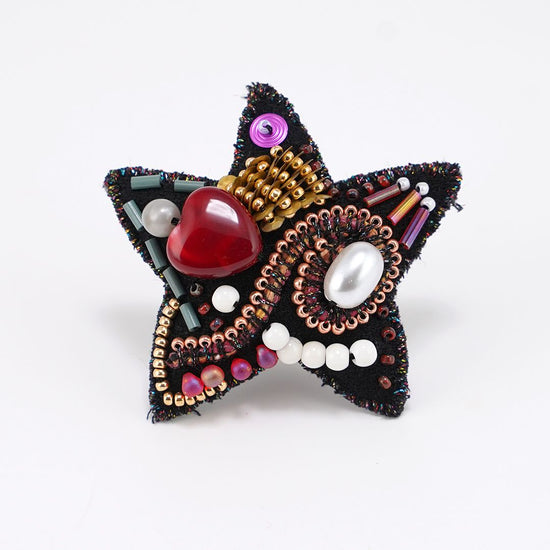 Also for Christmas ornaments Very lightweight star brooch with bead embroidery 5 black