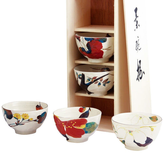 Set of Rice Bowls with Flowers (02486)