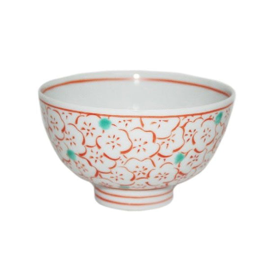 [Eisyou] Rice bowl, plum design in red glaze