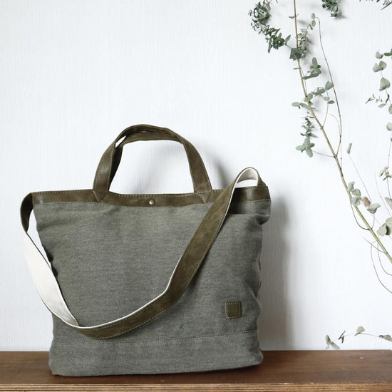 Canvas and Suede like Synthetic Leather Fabric 2WAY Tote