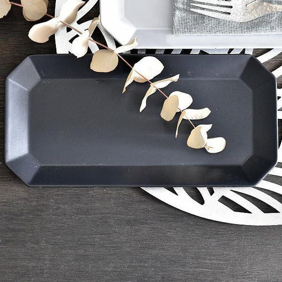 Depre Black Long Rectangular Octagonal Plate M Black Type Western Tableware Long Rectangular Plate Modified Plate Made in Japan Minoyaki Cafe Style Fashionable Modern