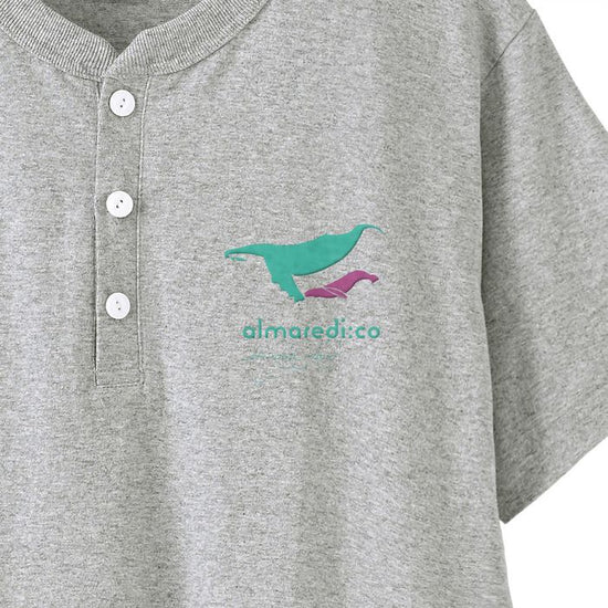 Open-ended henley neck T-shirt gray "Humpback whale parent-child bond"