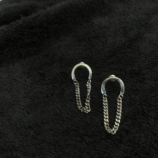 [silver950 ]curve chain silver chain particular pierced earrings Clip-on earrings.18k core change