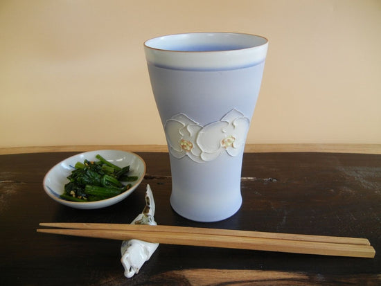 Kyoyaki Kiyomizu Ware》Blue "Phalaenopsis" beer glass