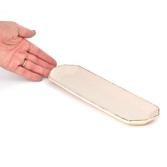 Angle White Long M White Tableware, Western Tableware, Deformed Plate, Made in Japan, Minoyaki, Cafe Style