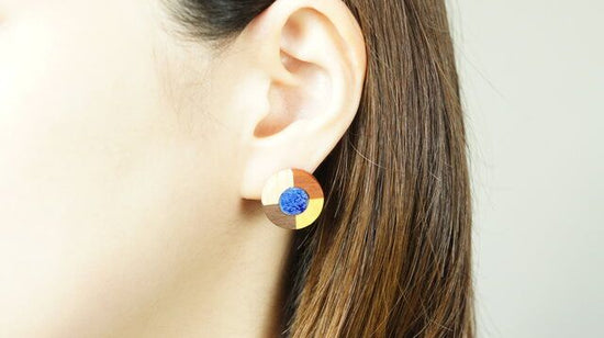 [New works] Pierced earrings and Clip-on earrings of Marquetry and Ceramic pieces (Ruri)