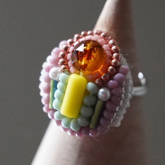 Chatty ring 99 free size bead embroidery ring colorful multicolor