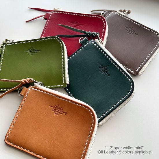 L-Shaped Zipper Wallet "Mini" Italian Oil Leather Hand-Stitched