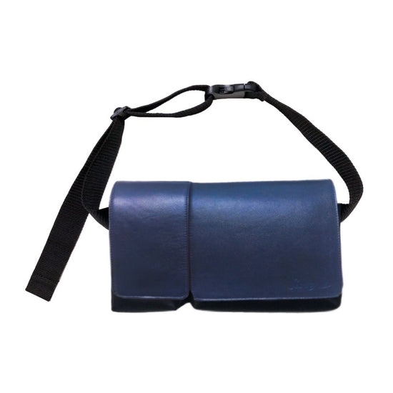 Nylon & Leather Body & Hip Bag (Blue)