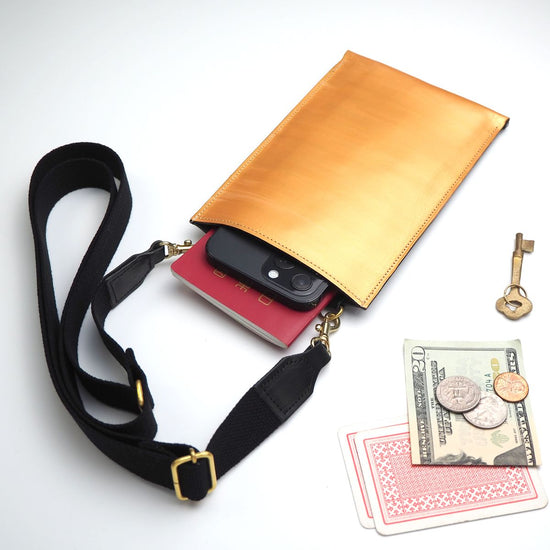 Painted Gold Mini Shoulder Phone Pochette in Cowhide Leather