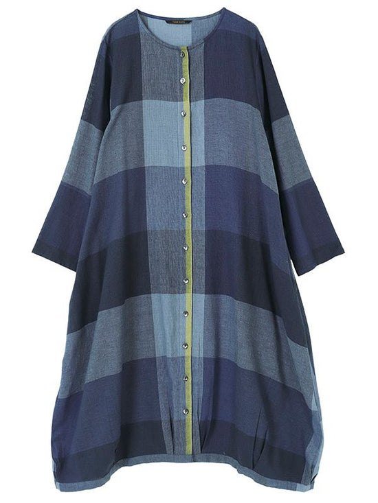 Gradient cotton linen slub check cocoon shirt dress (2 colors)