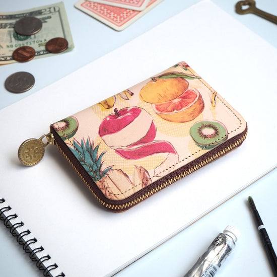 Round Zipper Compact Wallet (Fruit Mixed Juice) Small Cowhide Leather for Ladies