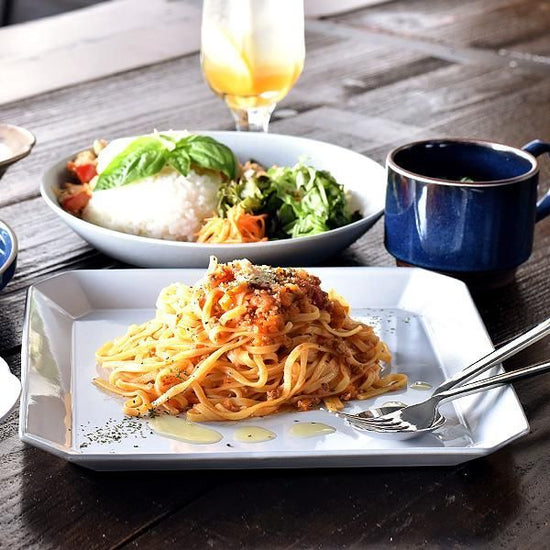 DEPRE White Octagonal Plate L White type Western tableware, square plate, shaped plate, made in Japan, Minoyaki, café style, stylish