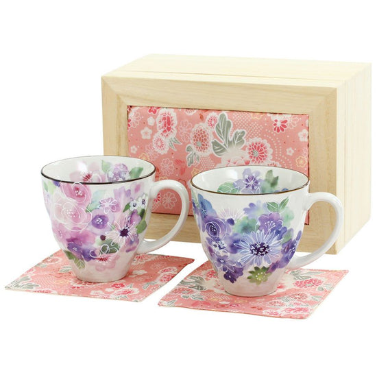 Hana Kobo Pair of Mug Cups Chirimen Wooden Box (01465)