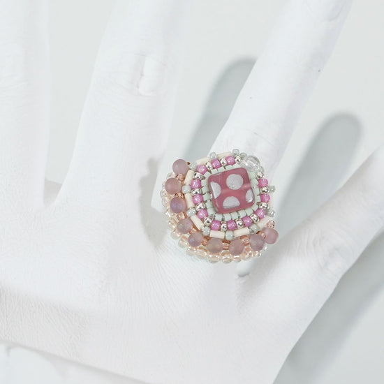 Also for scarf clasp! Chatty Ring 129 Free Size Beaded Embroidery Ring Dot Capped Ring