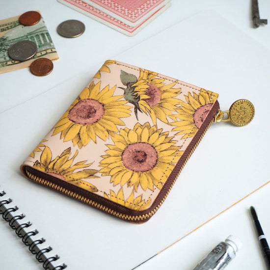 L Wallet L-Shape Zipper Wallet (Sunflower) All Leather for Women