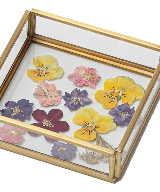 Pressed flower square glass tray M17-2561S