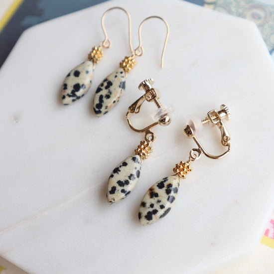 Dalmatian jasper marquise pierce/earring