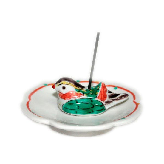 [Eisyou] Oshidori-shaped Incense Stand with Dish (Red)