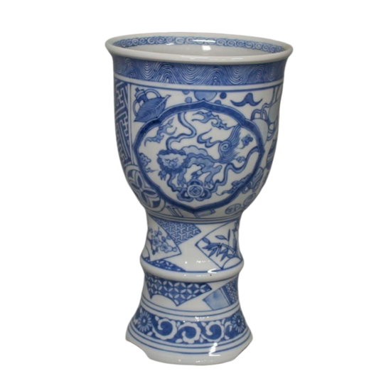 [Eisyou] Orchid bowl with lion design in underglaze blue