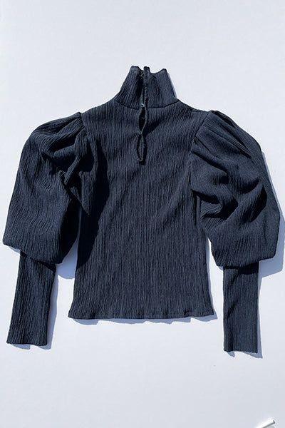 Cut Jacquard High Neck Blouse (NAVY)