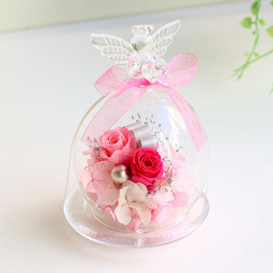 Flower arrangement, glass dome <pink