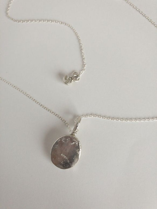 [fused silver simple oval necklace]adjustable length one-of-a-kind silver pendant top