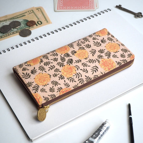 L-Shaped Zipper Long Wallet in Vintage Marigold All Leather for Women