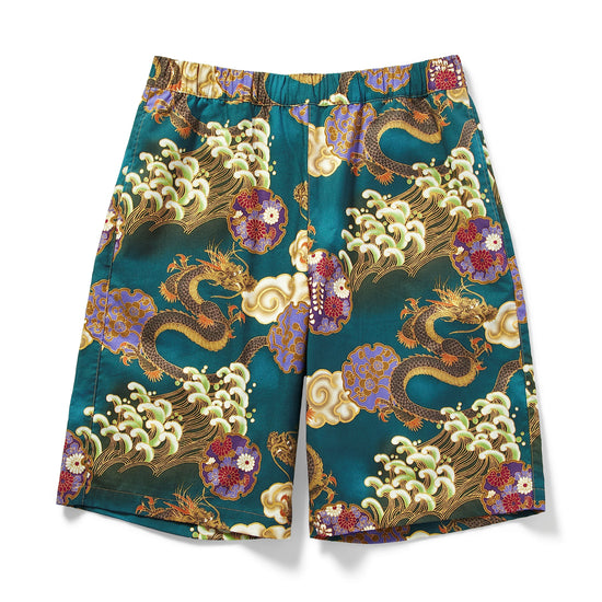 Japanese Pattern Half-Pants.Dragon_green