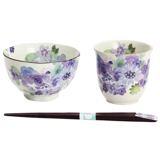 Hana Kobo Bowl & Teacup Blue with Tenpou Chopsticks (40666)
