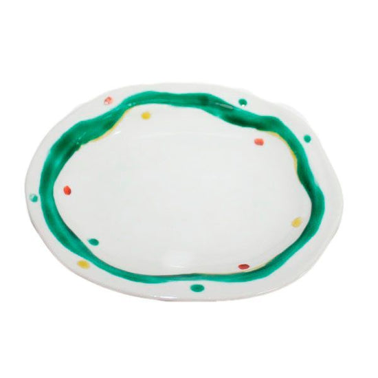[Eisyou] Polka-dot oval dish with yoroke design, 6" x 6