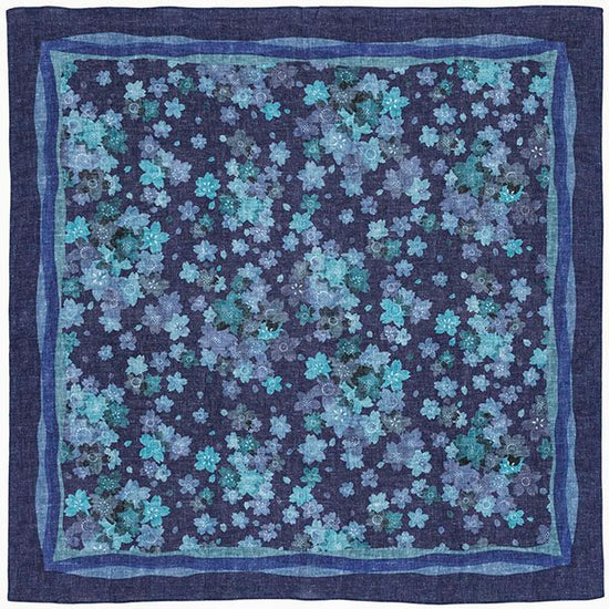 Digital indigo Furoshiki - Cherry Blossoms all over