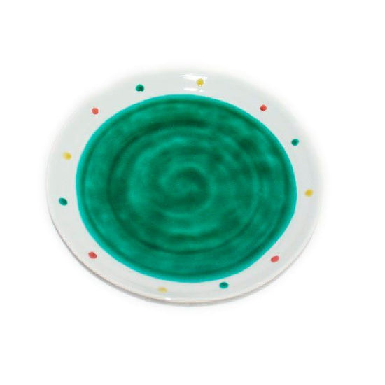 [Eisyou] Green glazed plate with polka-dot design, 7.5 x 7.5 cm