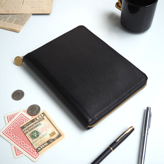 B6 Size Round Zipper Notebook Cover (Black) Case for Schedule Book, Diary, Notebook, Mother-Child Notebook, Red Seal Book