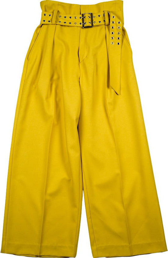 High Waist Buckle Belt Pants (Yellow)