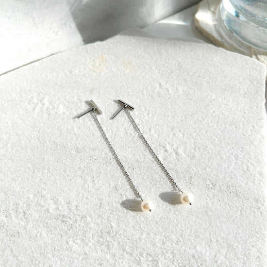 Silver T Pierced earrings Long 1 Pearl