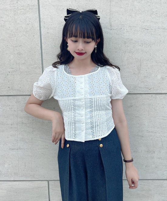 Back Bow Cotton Lace Blouse / an another angelus [50BF02g019].