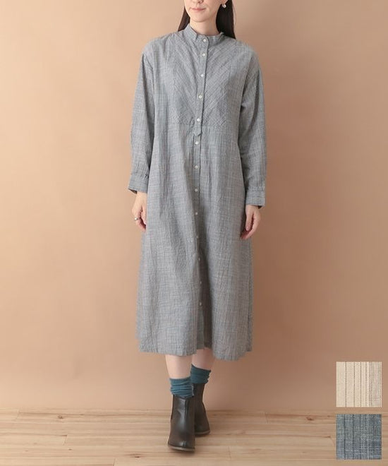 Stitched stripe cotton shirt dress 24W031