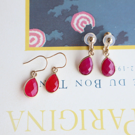 Fuchsia pink chalcedony charm pierce/earring